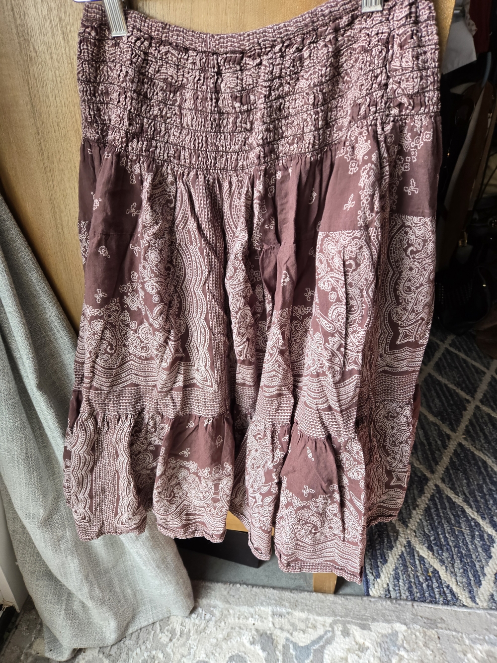 Bohemian Tiered Midi Skirt in Cocoa Brown